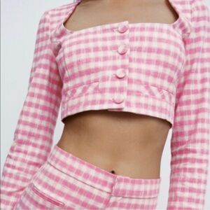 Zara Gingham White and pink crop top size M